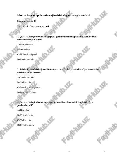 bolalar iqtidorini rivojlantirishning texnologik asoslari — DOCX