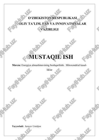 energiya almashinuvining boshqarilishi. mitoxondrial kasalliklar — DOCX