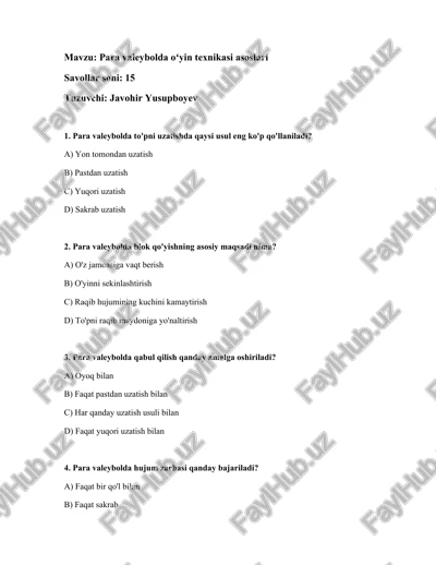 para valeybolda oʻyin texnikasi asoslari — DOCX