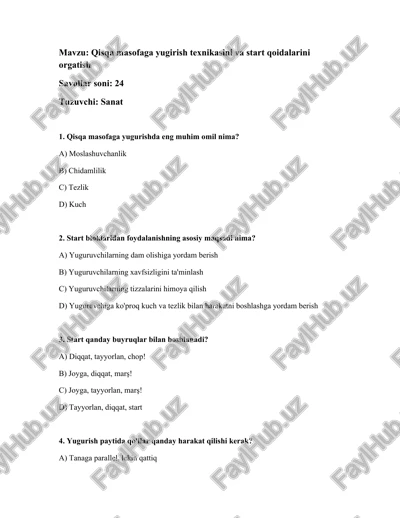 qisqa masofaga yugirish texnikasini va start qoidalarini orgatish — DOCX