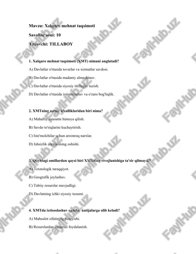 xalqaro mehnat taqsimoti — DOCX