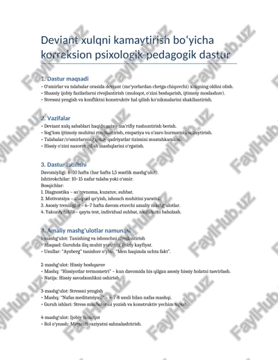 deviant xulqni kamaytirish bo‘yicha korreksion psixologik-pedagogik dastur — DOCX