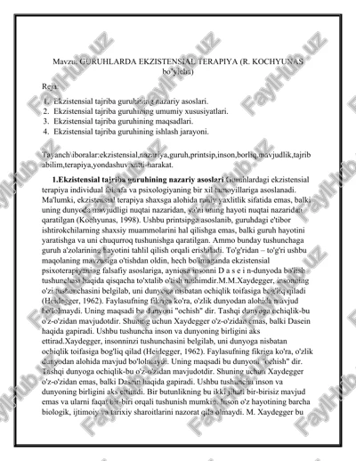 ekzistensial guruhlarda terapiya — DOCX
