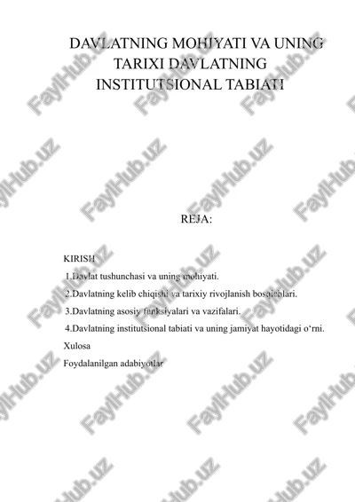 davlatning mohiyati va uning tarixi davlatning institutsional tabiati — DOCX