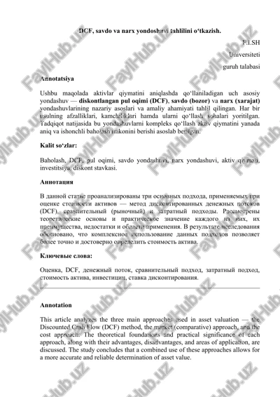 aktivlar qiymatini tahlil qilish — DOCX