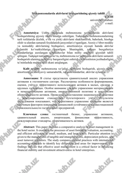 mehmonxonalarda aktivlarni boshqarishning qiyosiy tahlili — DOCX