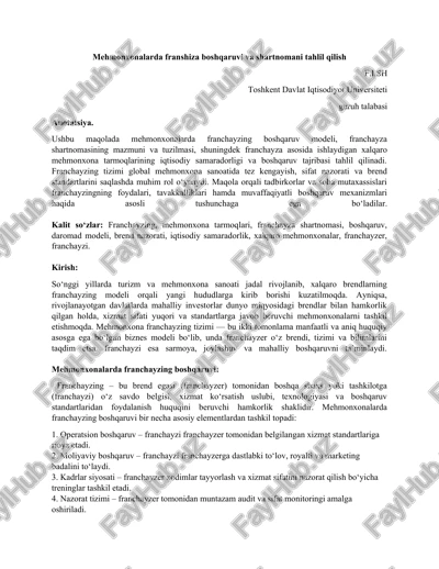 franshayzing boshqaruvi va shartnomasi tahlili — DOCX