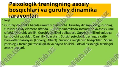 psixologik treningning asosiy bosqichlari va guruhiy dinamikasi — PPTX