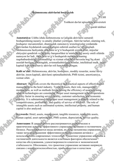 mehmonxona aktivlarini boshqarish — DOCX