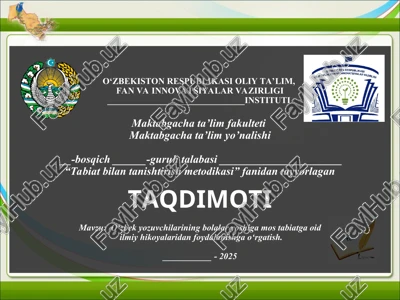 o‘zbek yozuvchilarining bolalar yoshiga mos tabiatga oid ilmiy hikoyalaridan foydalanishga o‘rgatish — PPT
