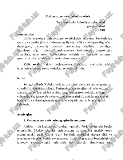 mehmonxona aktivlarini baholash — DOCX
