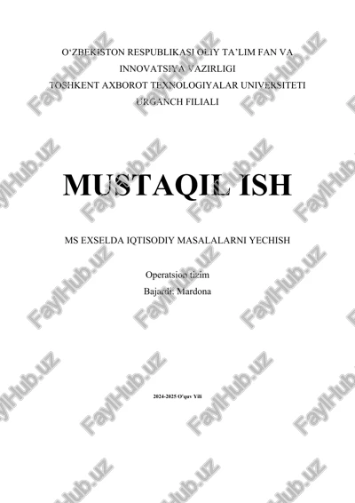 ms exselda iqtisodiy masalalarni yechish — DOCX