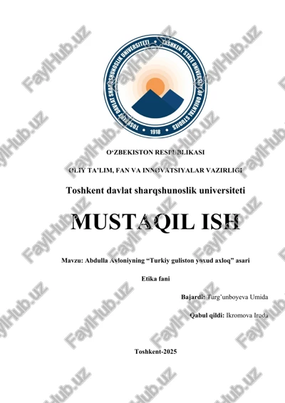 abdulla avloniyning “turkiy guliston yoxud axloq” asari — DOCX