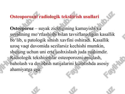 osteoporozni radiologik tekshirish usullari — PPTX