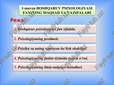 boshqaruv psixologiyasi fanining maqsad va vazifalari — PPT