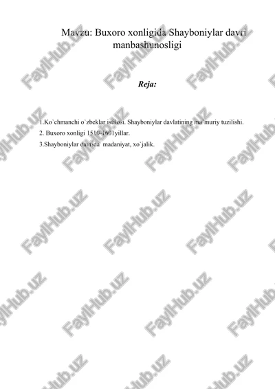 buxoro xonligida shayboniylar davri manbashunosligi — DOC