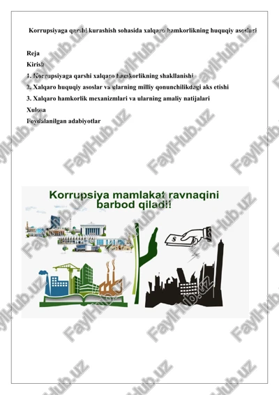 korrupsiyaga qarshi kurashish sohasida xalqaro hamkorlikning huquqiy asoslari — DOCX