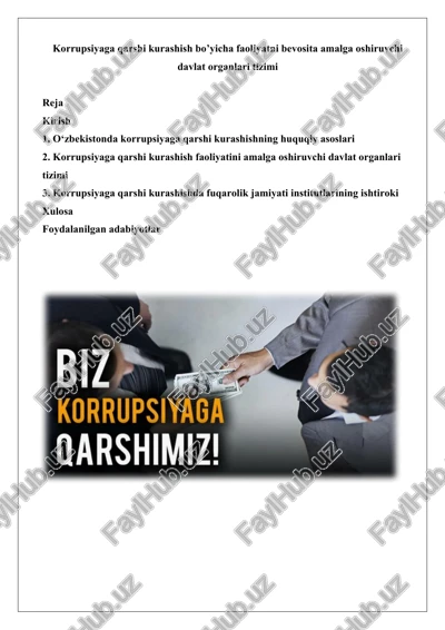 korrupsiyaga qarshi kurashish faoliyatni amalga oshiruvchi davlat organlari tizimi — DOCX