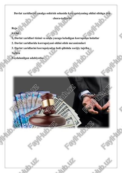 davlat xaridlari korrupsiyani oldini olishga doir chora-tadbirlar — DOCX