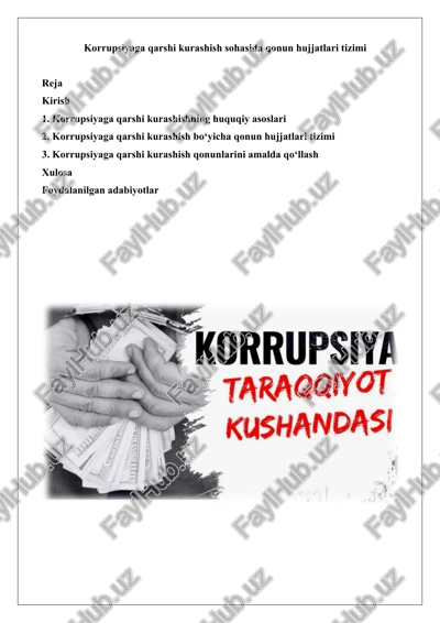 korrupsiyaga qarshi kurashish sohasida qonun hujjatlari tizimi — DOCX