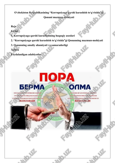 "korrupsiyaga qarshi kurashish to‘g‘risida”gi qonuni mazmun-mohiyati — DOCX