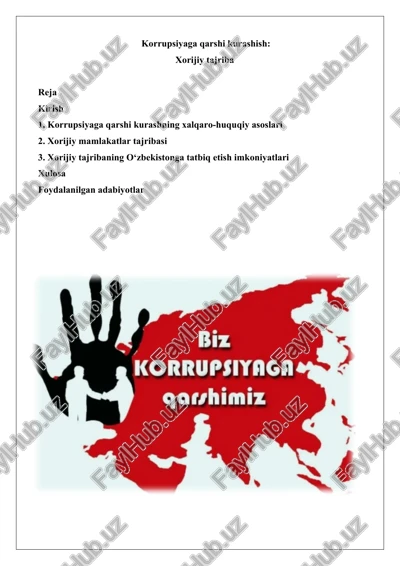 korrupsiyaga qarshi kurashning xalqaro-huquqiy asoslari — DOCX