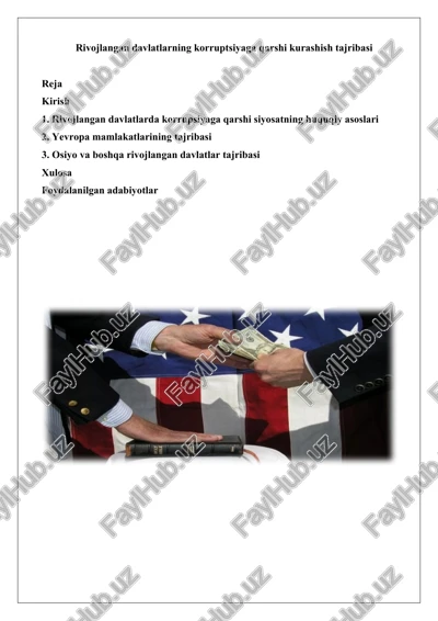 rivojlangan davlatlarning korruptsiyaga qarshi kurashish tajribasi — DOCX
