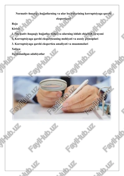 normativ-huquqiy hujjatlarning va ular loyihalarining korruptsiyaga qarshi ekspertizasi — DOCX