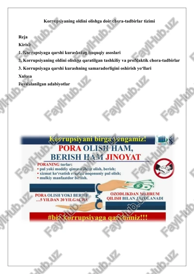 korrupsiyaning oldini olishga doir chora-tadbirlar tizimi — DOCX