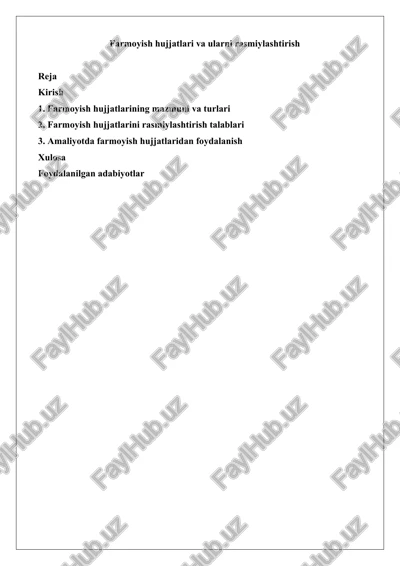 farmoyish hujjatlari va ularni rasmiylashtirish — DOCX