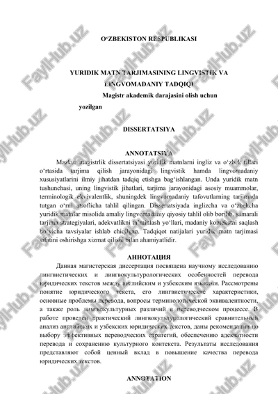 yuridik matn tarjimasining lingvistik va lingvomadaniy tadqiqi — DOCX