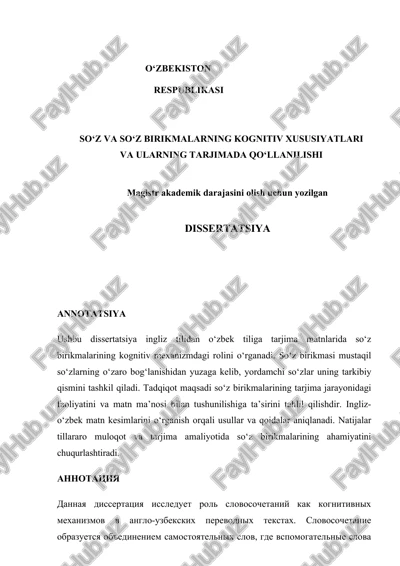 so‘z va so‘z birikmalarning kognitiv xususiyatlari va ularning tarjimada qo‘llanilishi — DOCX