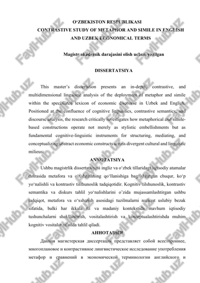 contrastive study of metaphor and simile in english and uzbek economical terms — DOCX