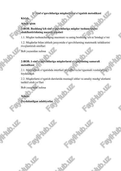 1 sinf o’quvchilariga miqdorlarini o’rgatish metodikasi — DOCX