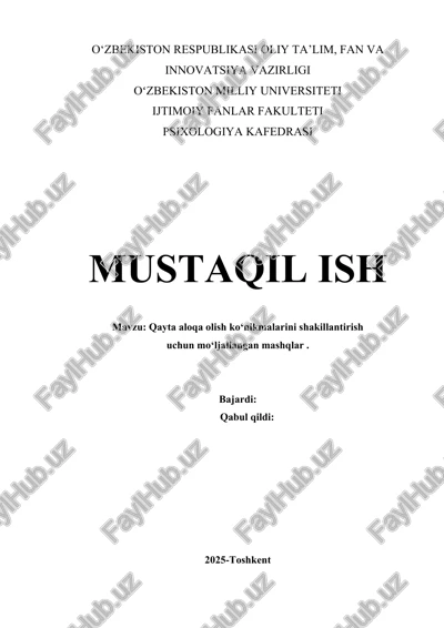 qayta aloqa olish ko‘nikmalarini shakillantirish uchun mo‘ljallangan mashqlar — DOCX