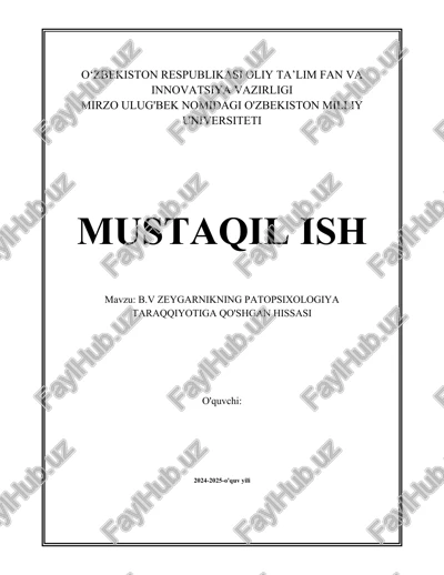 b.v zeygarnikning patopsixologiya taraqqiyotiga qo'shgan hissasi — DOCX