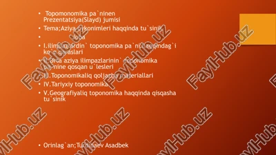 toponominika pa`ninen prezentatsiya(slayd) jumisi — PPTX