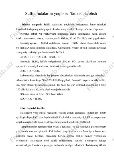 sulfid rudalarini yoqib sul’fat kislоta оlish — DOC