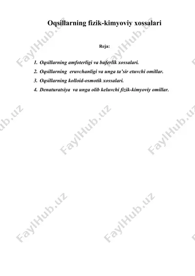 oqsillarning fizik-kimyoviy xossalari — DOC