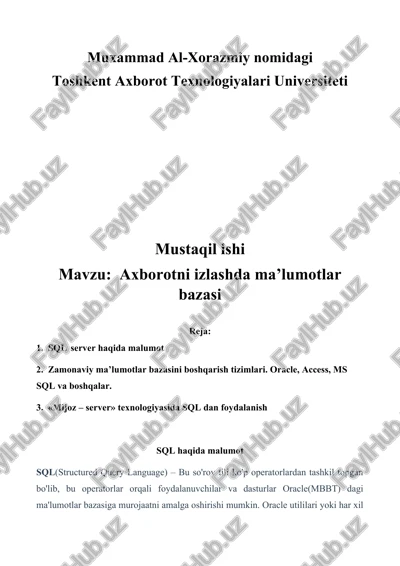 axborotni izlashda ma’lumotlar bazasi — DOCX