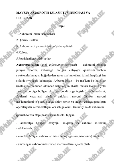 axborotni izlash tushunchasi va usullari — DOC