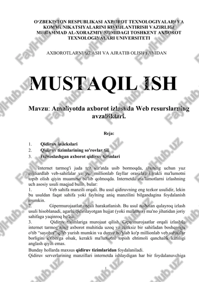 amaliyotda axborot izlashda web resurslarning avzalliklari. — DOCX