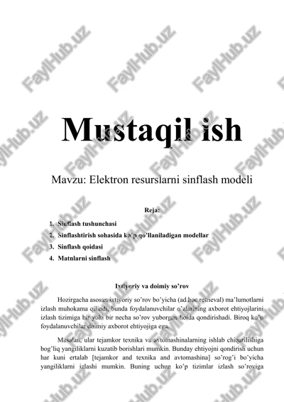 elektron resurslarni sinflash modeli — DOCX