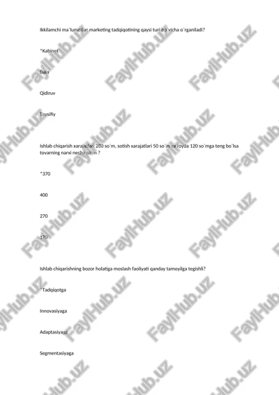 ikkilamchi ma`lumotlar marketing tadqiqoti — DOCX