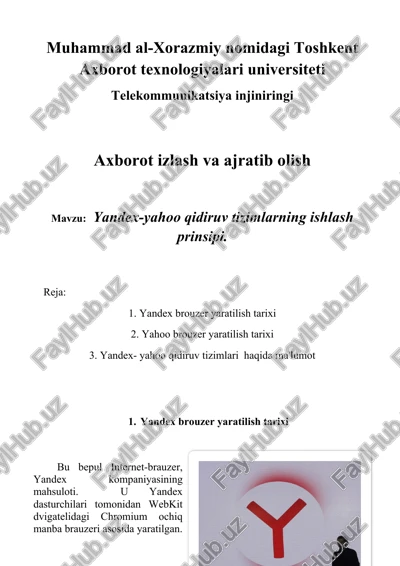 yandex-yahoo qidiruv tizimlarning ishlash prinsipi — DOCX