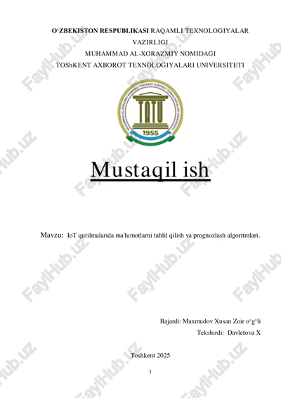 iot qurilmalarida ma'lumotlarni tahlil qilish va prognozlash algoritmlari — PDF
