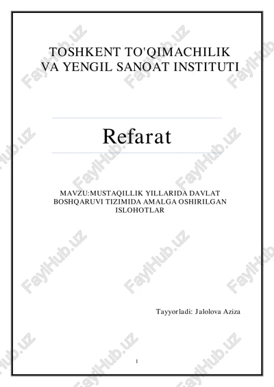 mustaqillik yillarida davlat boshqaruvi tizimida amalga oshirilgan islohotlar — PDF