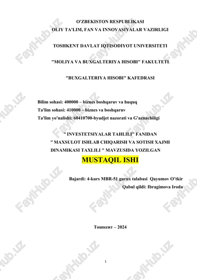 "maxsulot ishlab chiqarish va sotish xajmi dinamikasi taxlili" — DOCX