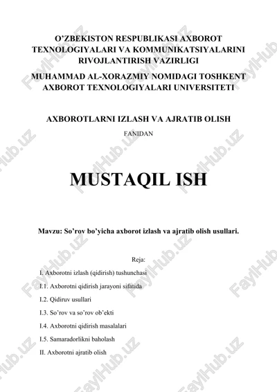 so’rov bo’yicha axborot izlash va ajratib olish usullari. — DOC