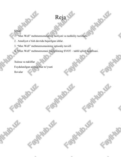 “max well” mehmonxonasining iqtisodiy tavsifi — DOCX